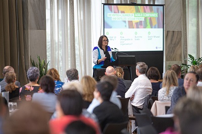 Jolie Hodson, CE Spark NZ presents at the Positive Workplace Cultures programme launch.